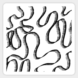 Black Brush Stroke Squiggly Line Art Painting Pattern, made by EndlessEmporium Magnet